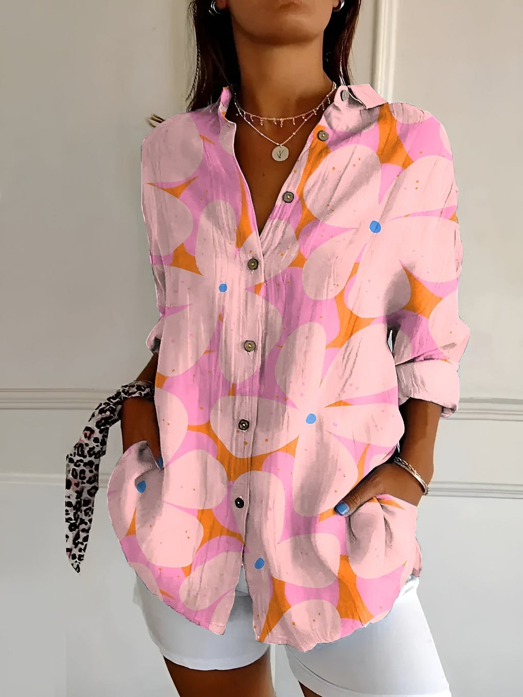 Axelle | Women's Elegant Floral Print Button-Up Shirt