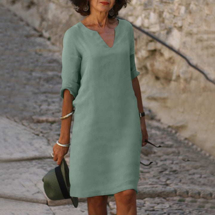 Anya | Women's Casual V-Neck Linen Summer Midi Dress