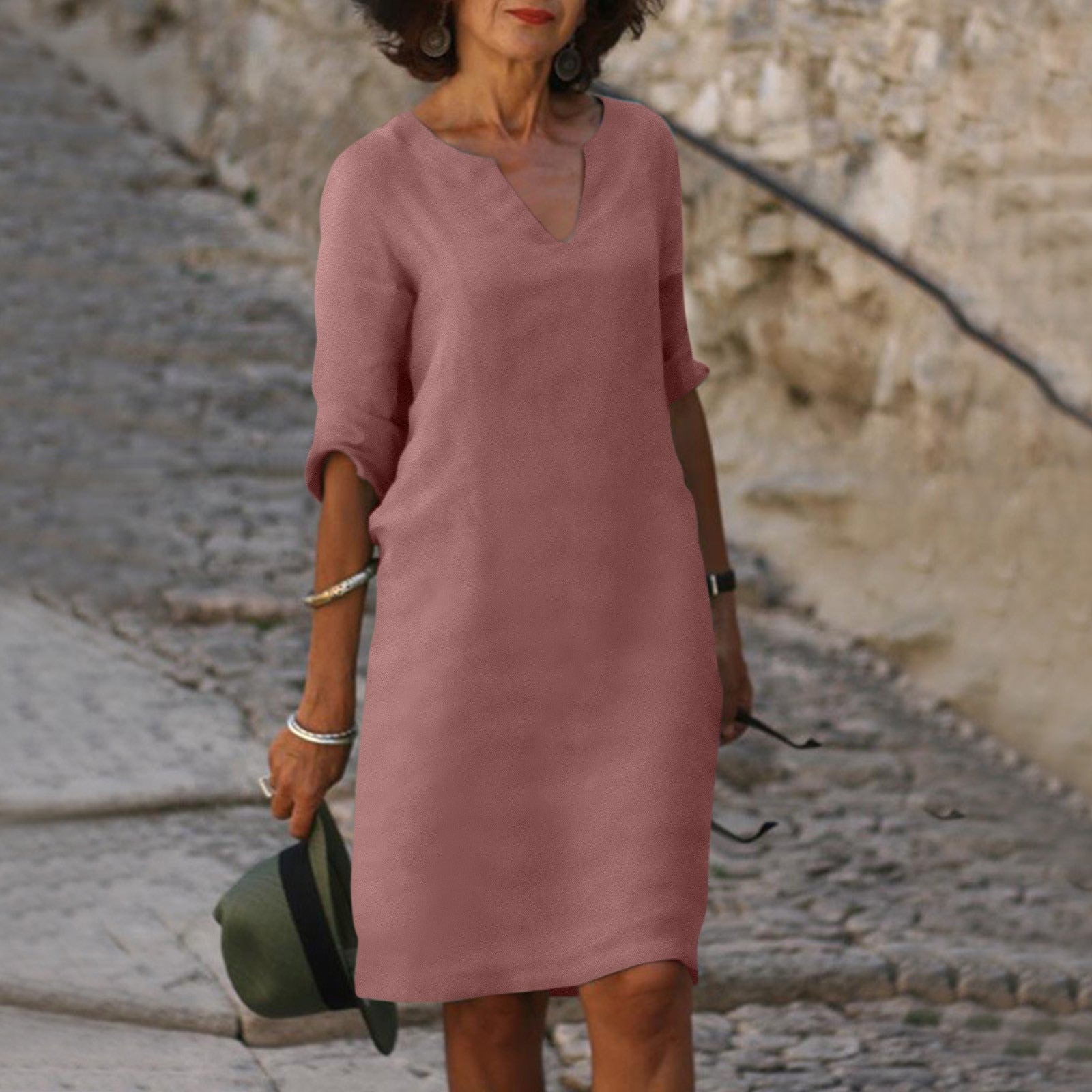 Anya | Women's Casual V-Neck Linen Summer Midi Dress