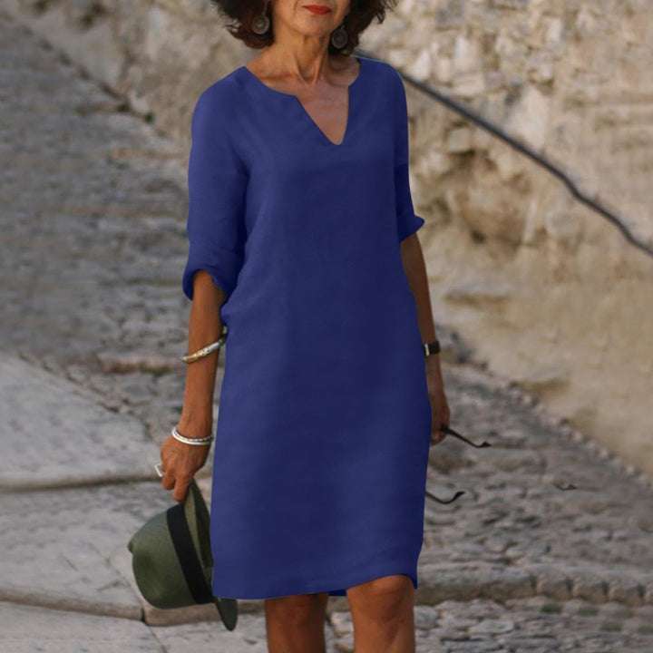 Anya | Women's Casual V-Neck Linen Summer Midi Dress
