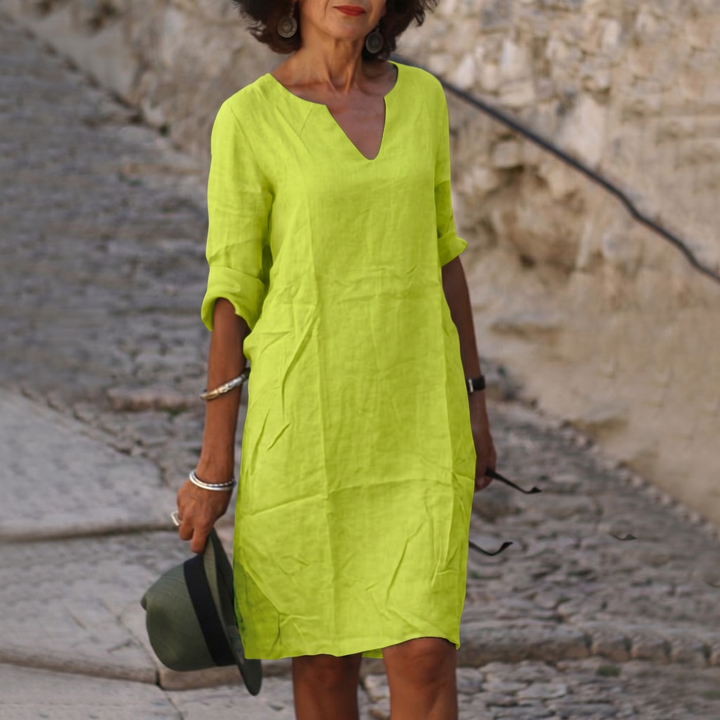 Anya | Women's Casual V-Neck Linen Summer Midi Dress
