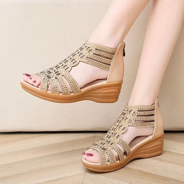 Zephyr | Women's Crystal Cage Peep Toe Wedge Sandals