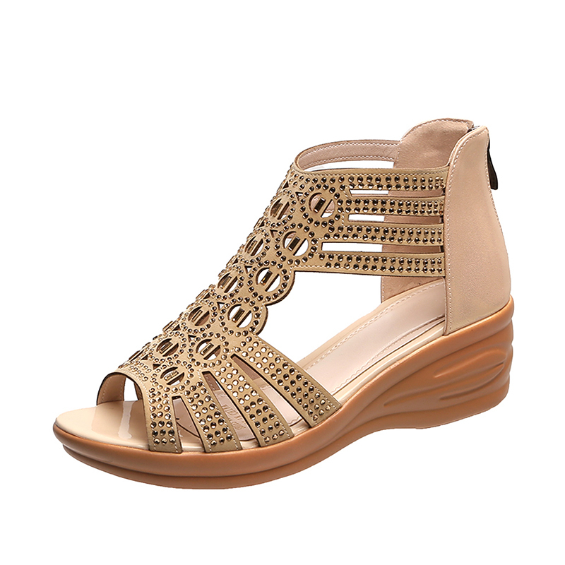 Zephyr | Women's Crystal Cage Peep Toe Wedge Sandals